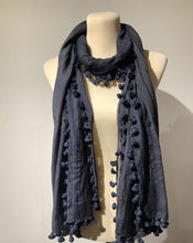 Load image into Gallery viewer, DUPATTA NAVY BLUE Pompom Scarf
