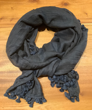 Load image into Gallery viewer, DUPATTA NAVY BLUE Pompom Scarf
