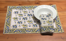Load image into Gallery viewer, GAJA YELLOW and BLUE Placemats and Napkins Set
