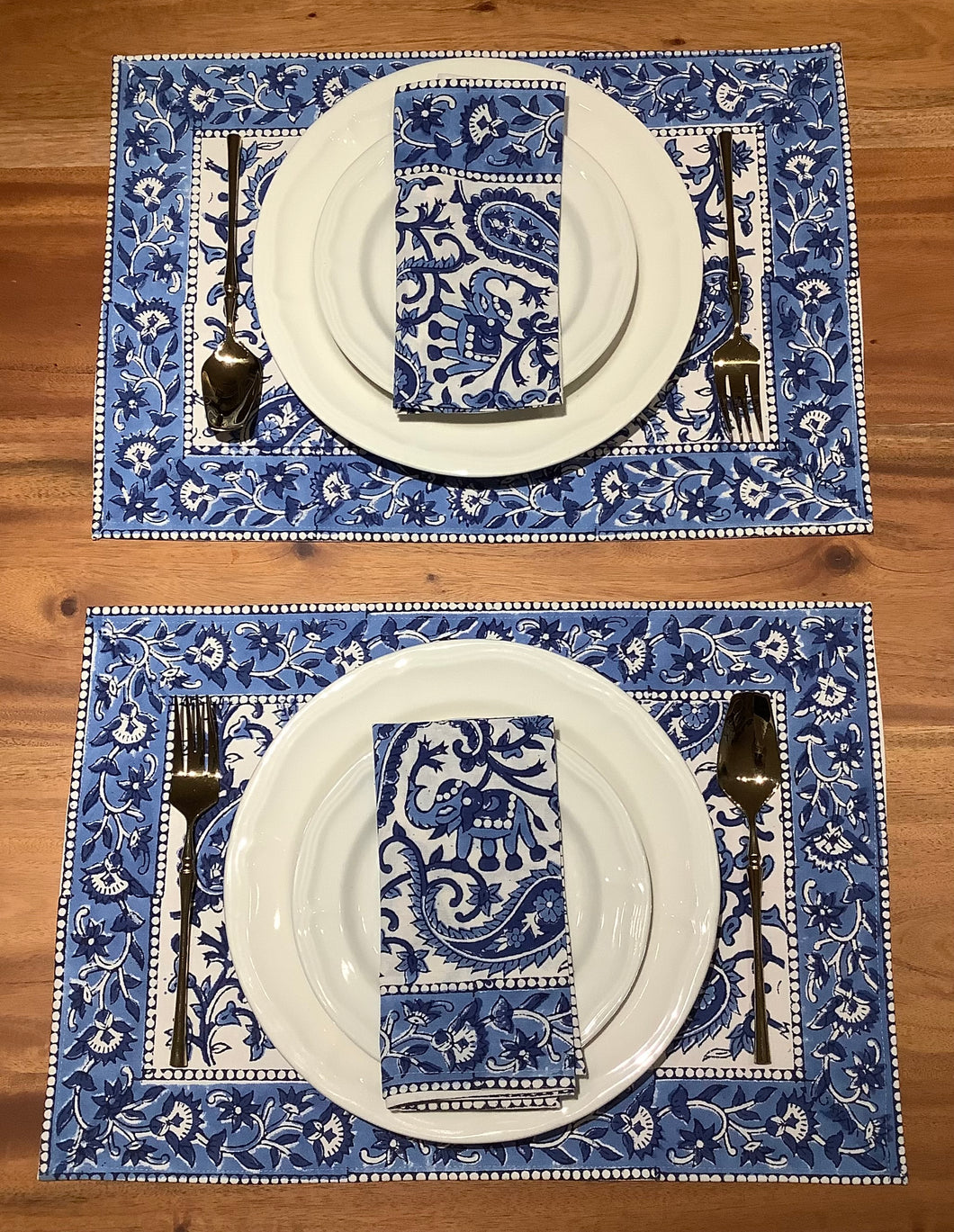 GAJA BLUE Paisley Placemats and Napkins Set