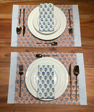 Load image into Gallery viewer, BLUE FAN on Peach Placemat and Napkin Set
