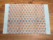 Load image into Gallery viewer, BLUE FAN on Peach Placemat and Napkin Set
