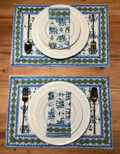 Load image into Gallery viewer, GAJA BLUE and GREEN Placemat and Napkin Set
